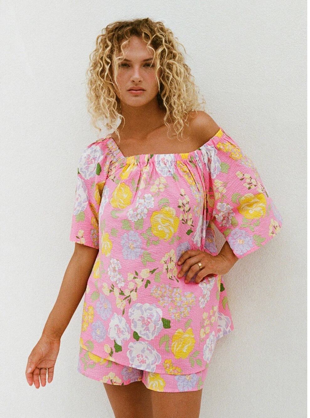 SABO Women’s Corsage Natural Textured Seersucker Cotton Sailor Top size S